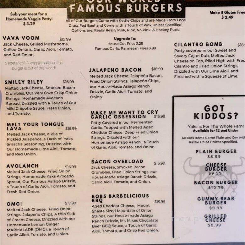 Yaks Shack - Mt. Shasta, CA menu_pic