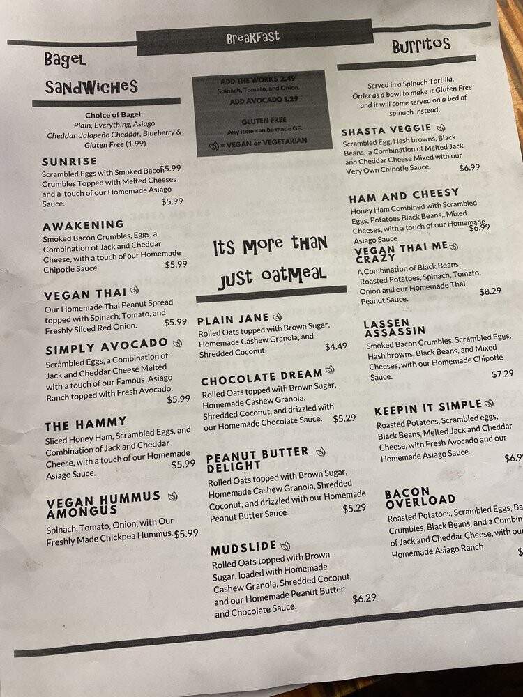 Yaks Shack - Mt. Shasta, CA menu_pic