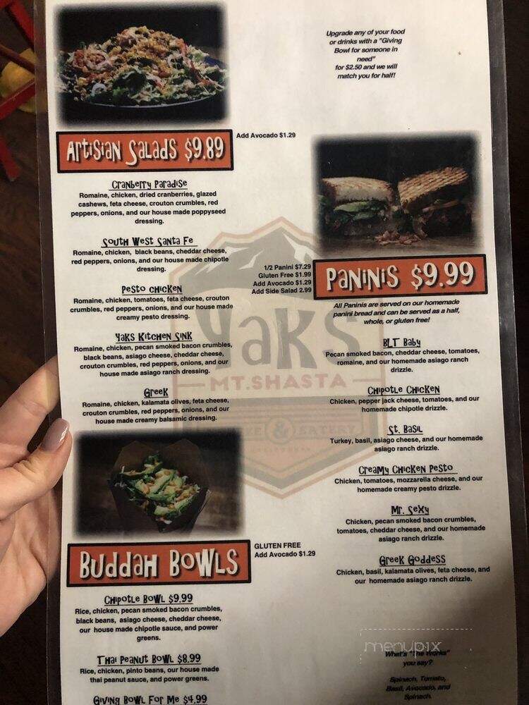 Yaks Shack - Mt. Shasta, CA menu_pic