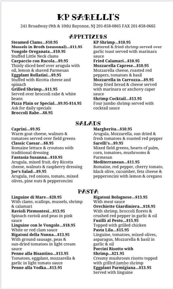 KP Sarelli's - Bayonne, NJ menu_pic