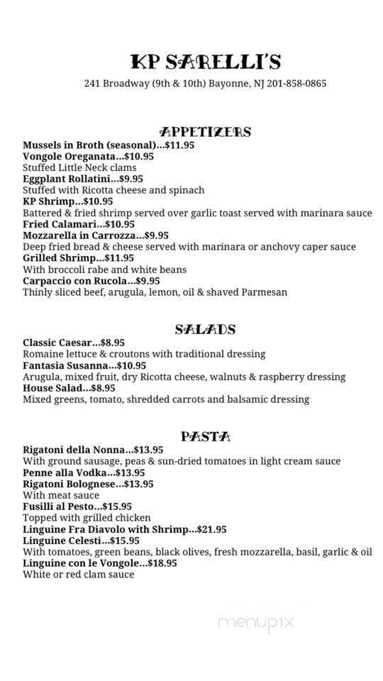 KP Sarelli's - Bayonne, NJ menu_pic