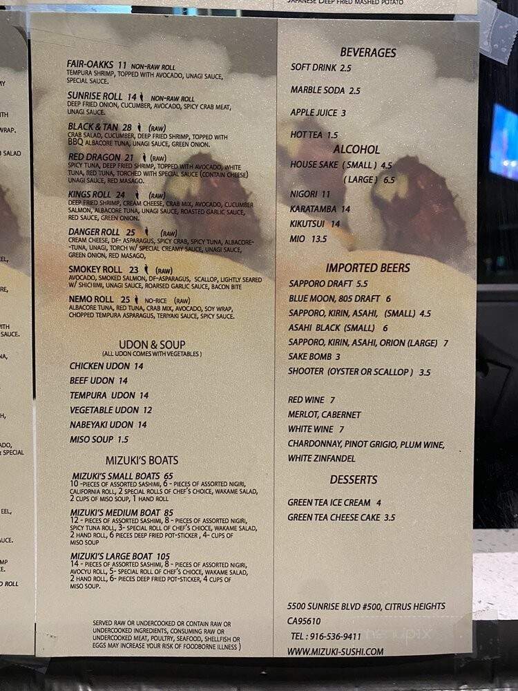 Mizuki Sushi - Citrus Heights, CA menu_pic