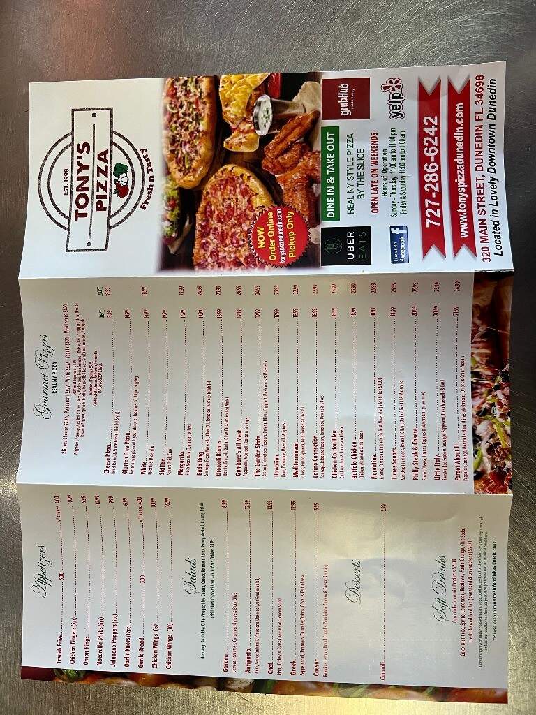 Tony's Pizza - Dunedin, FL menu_pic