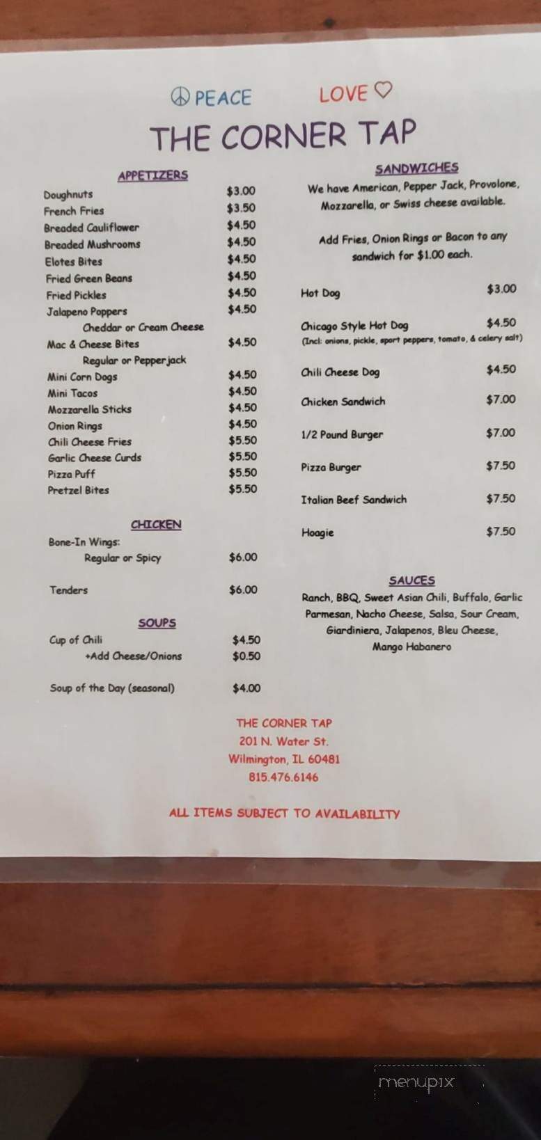 Corner Tap - Wilmington, IL menu_pic