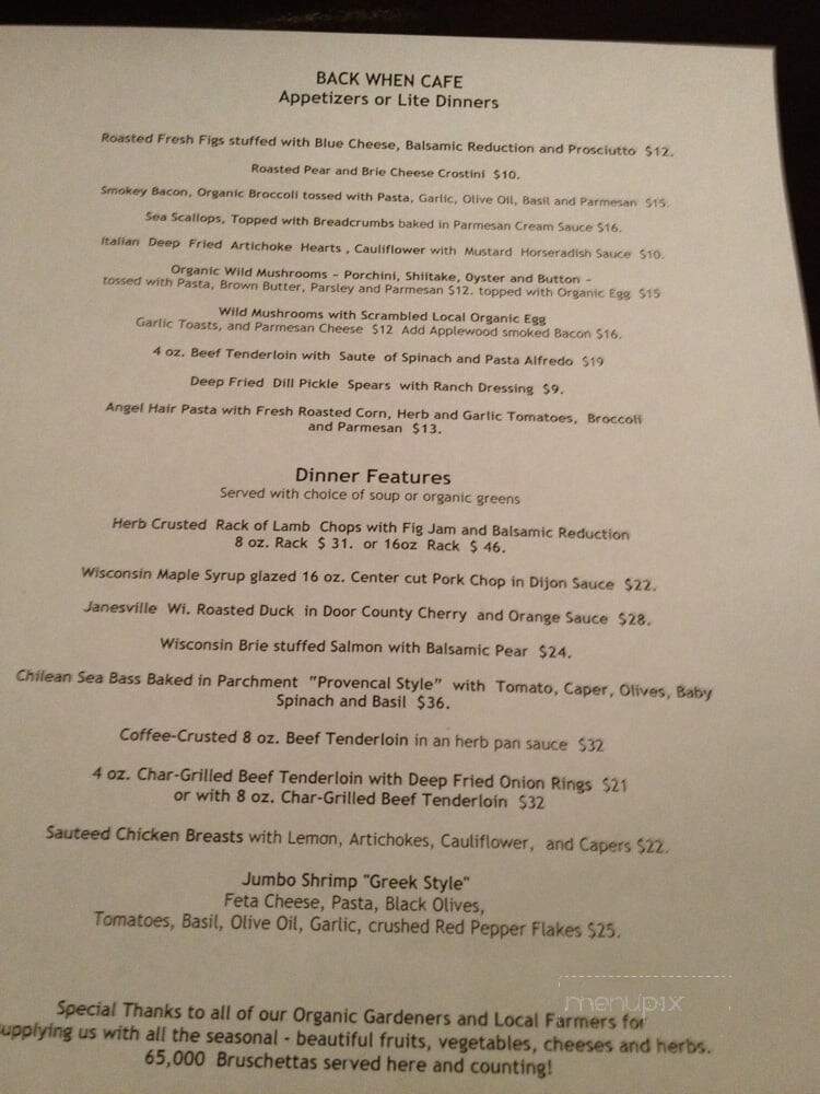 Back When Cafe - Wausau, WI menu_pic