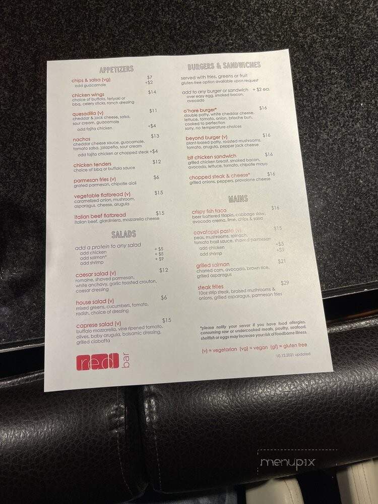 Red Bar - Rosemont, IL menu_pic