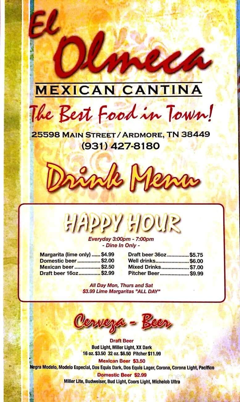 El Olmeca Mexican Restaurant - Ardmore, AL menu_pic