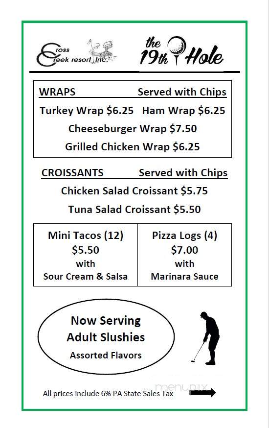 Cross Creek Resort - Titusville, PA menu_pic