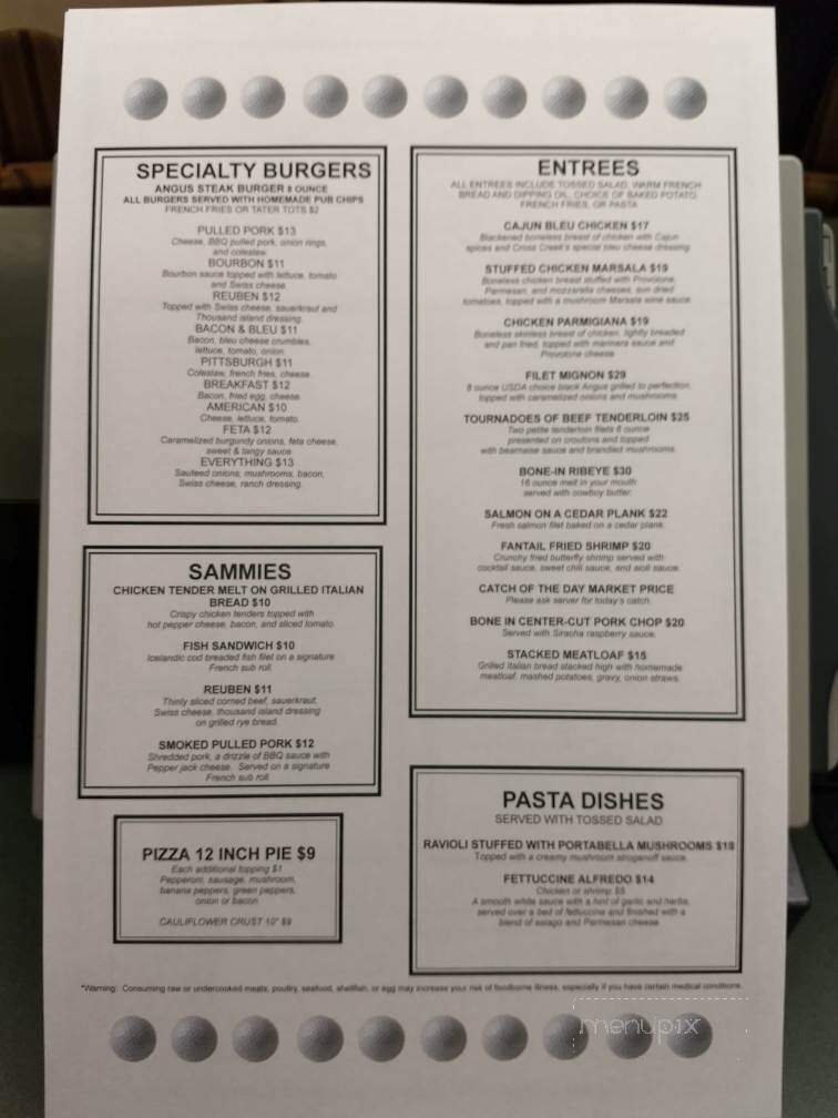 Cross Creek Resort - Titusville, PA menu_pic