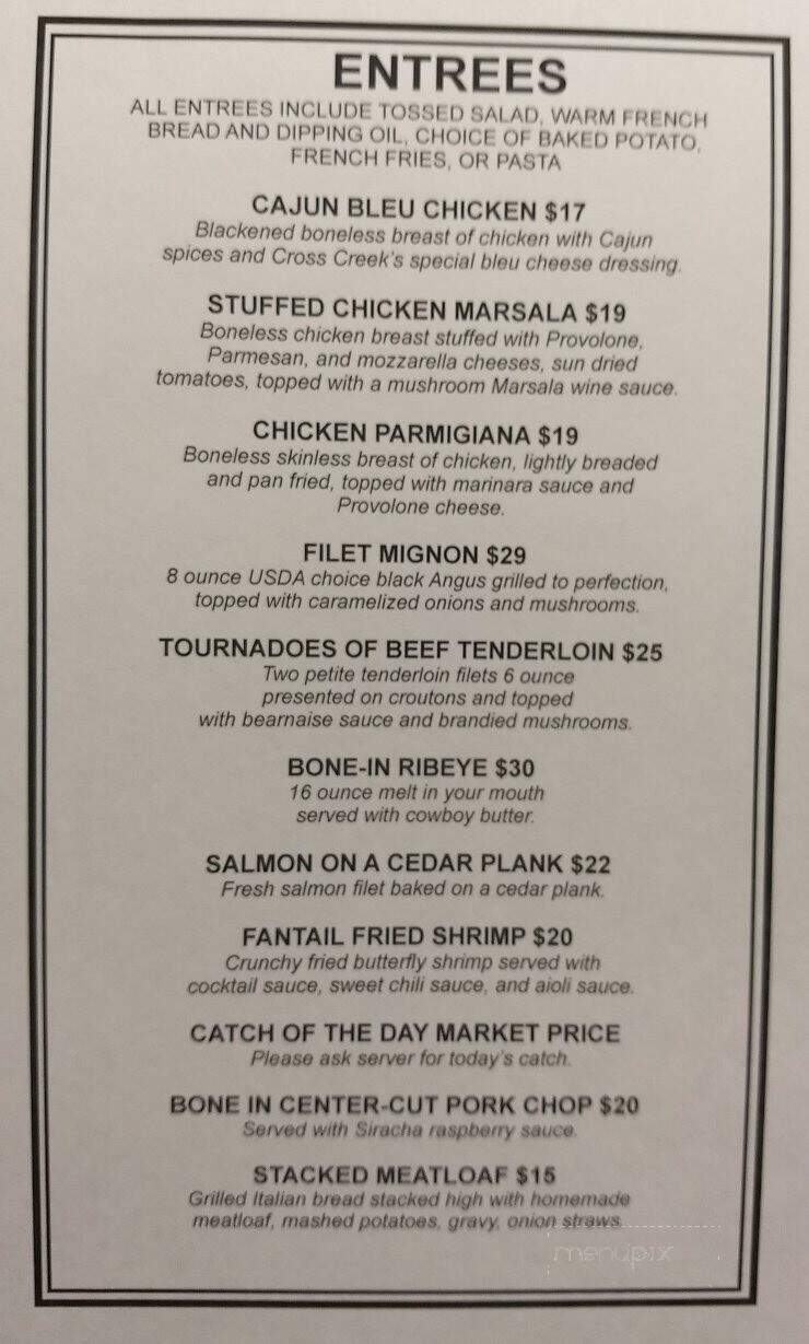 Cross Creek Resort - Titusville, PA menu_pic