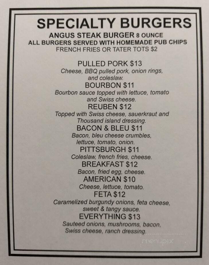 Cross Creek Resort - Titusville, PA menu_pic