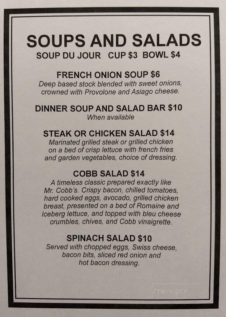 Cross Creek Resort - Titusville, PA menu_pic