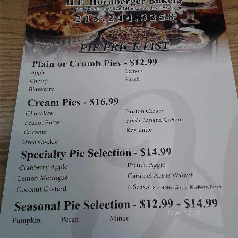 H F Hornberger's Bakery - Bensalem, PA menu_pic