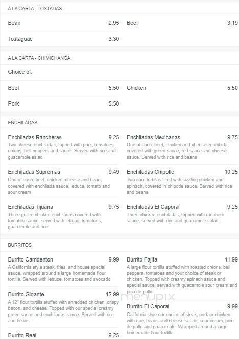 El Caporal - Camdenton, MO menu_pic
