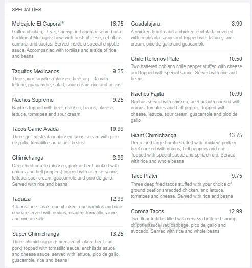 El Caporal - Camdenton, MO menu_pic
