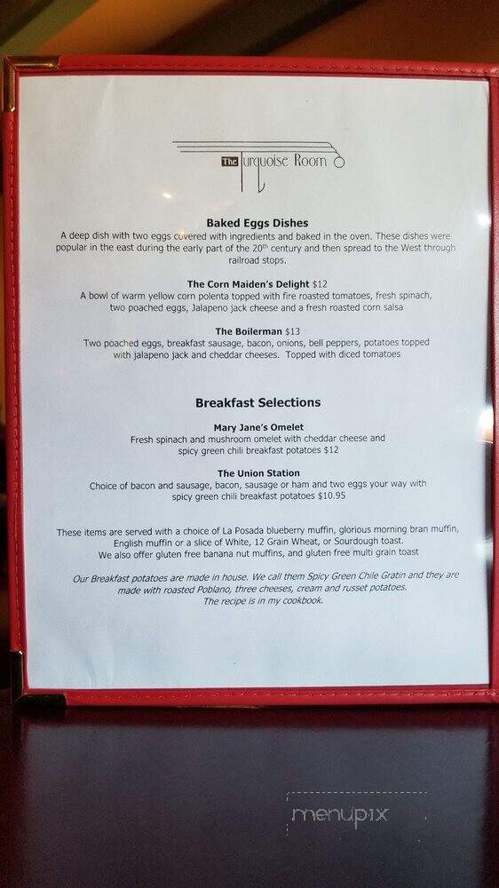 Turquoise Room - Winslow, AZ menu_pic