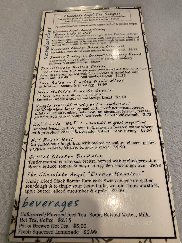 Chocolate Angel Tea Room - Richardson, TX menu_pic