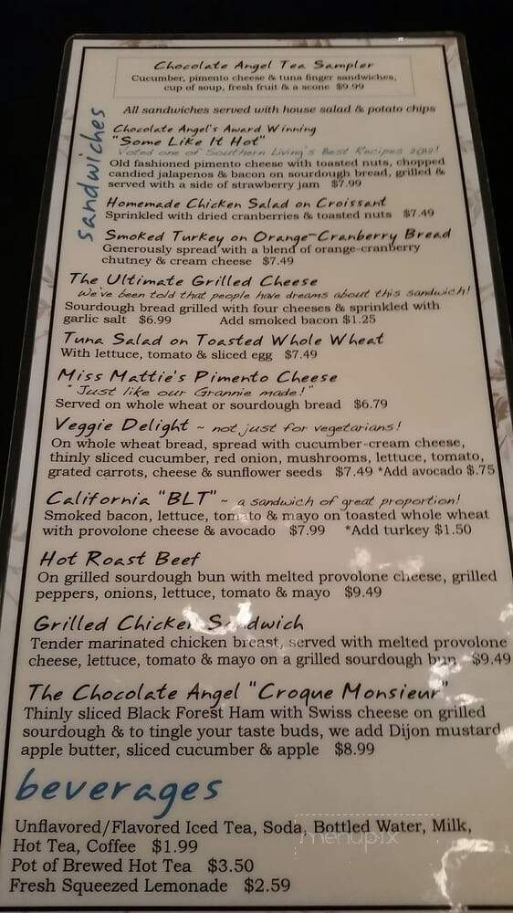 Chocolate Angel Tea Room - Richardson, TX menu_pic