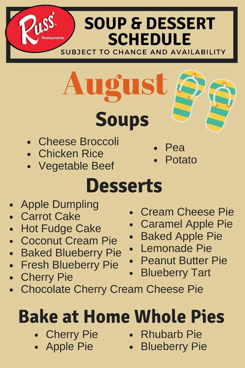 Russ' Restaurant - Muskegon, MI menu_pic