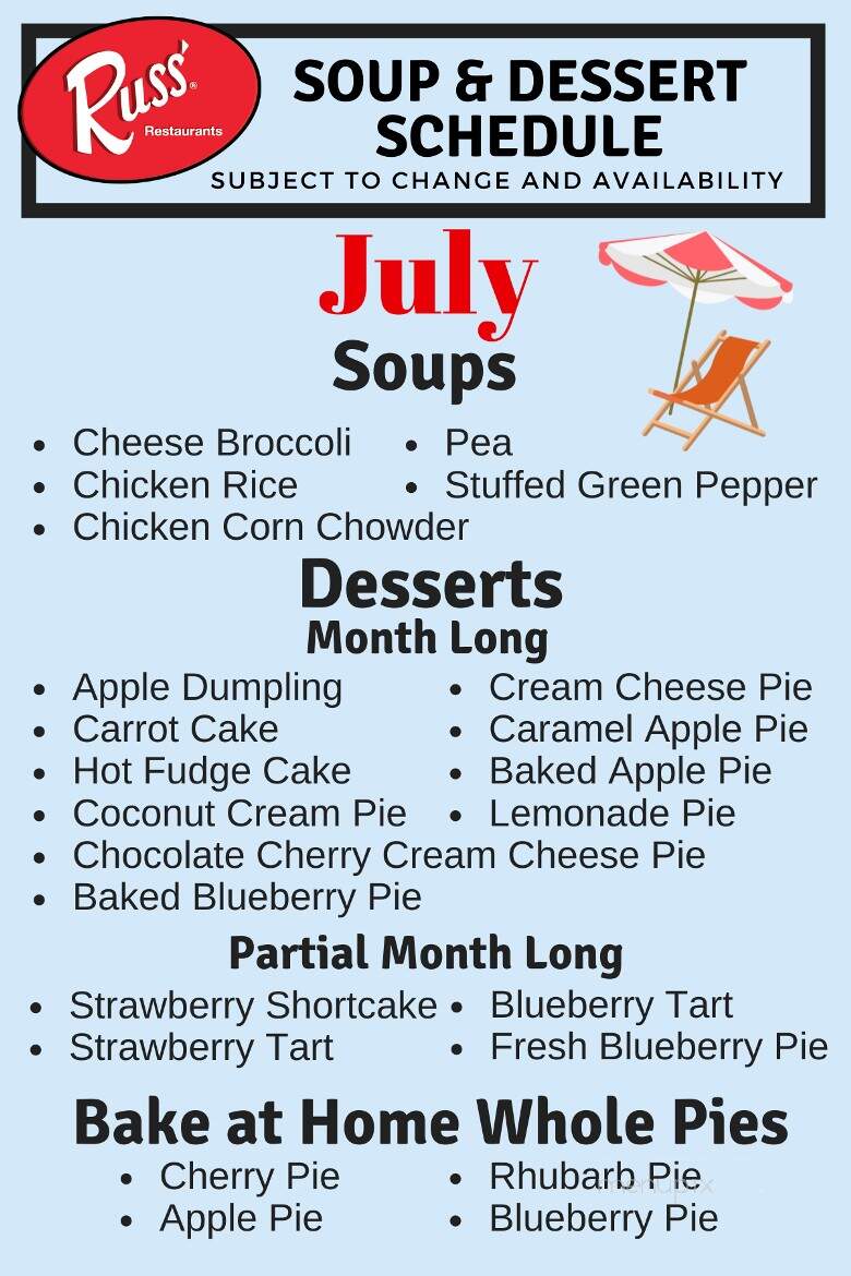 Russ' Restaurant - Muskegon, MI menu_pic