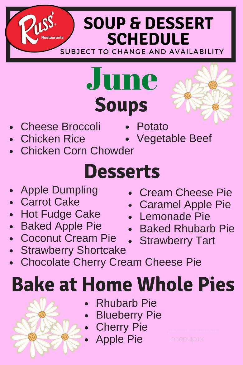 Russ' Restaurant - Muskegon, MI menu_pic