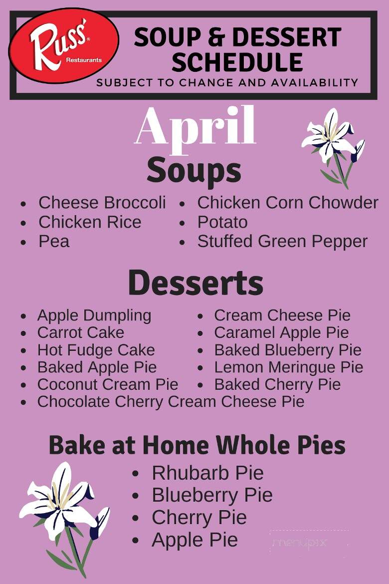 Russ' Restaurant - Muskegon, MI menu_pic