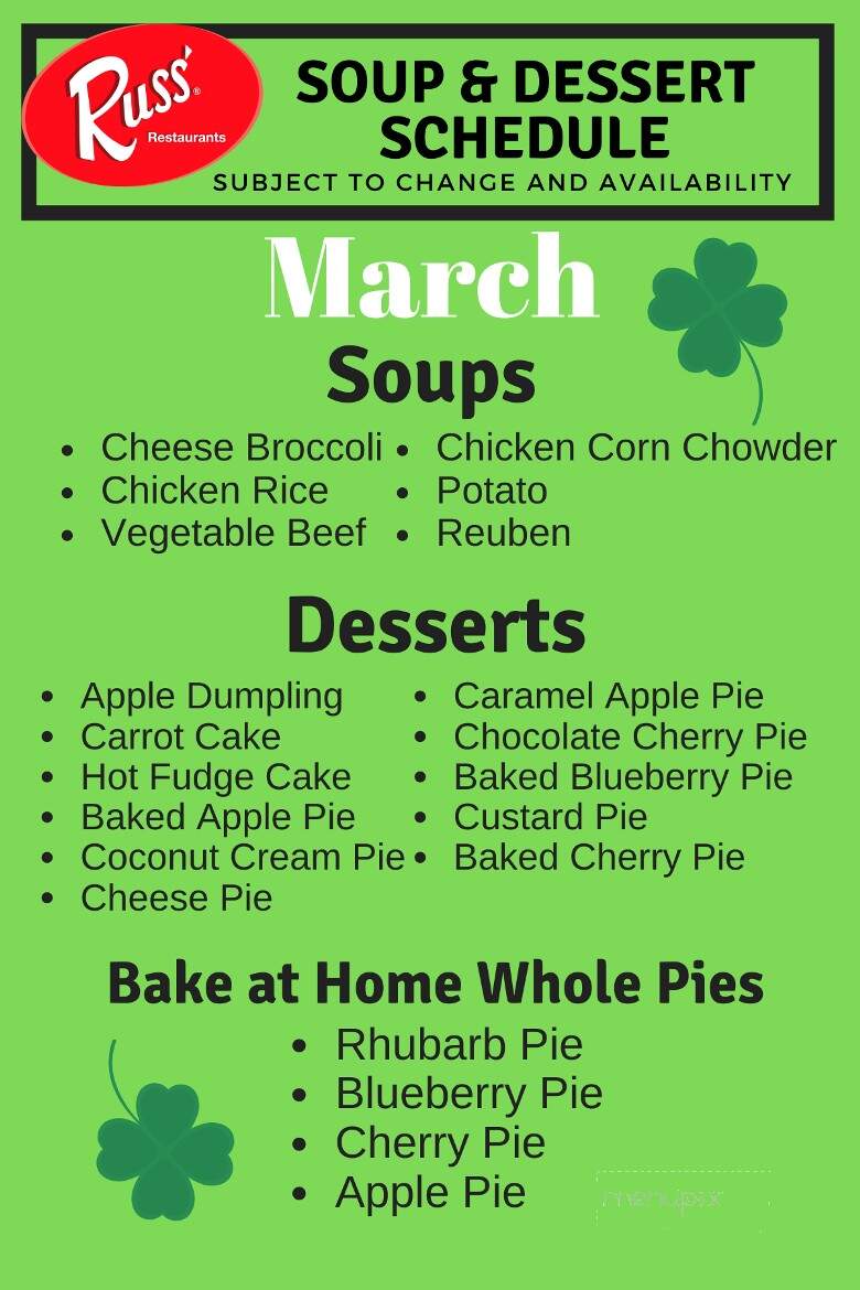 Russ' Restaurant - Muskegon, MI menu_pic