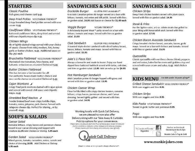 Gananoque Inn & Spa - Gananoque, ON menu_pic