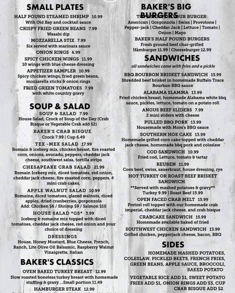 Baker's Restaurant & Cocktail - Elkton, MD menu_pic