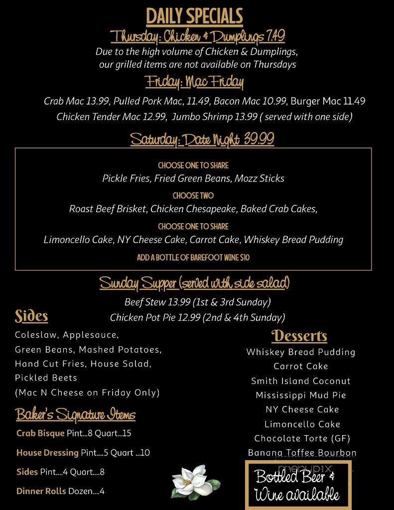 Baker's Restaurant & Cocktail - Elkton, MD menu_pic