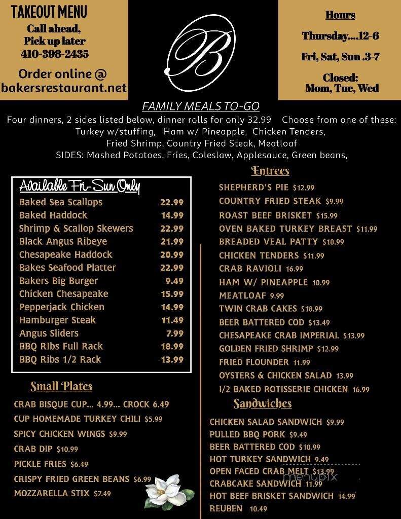 Baker's Restaurant & Cocktail - Elkton, MD menu_pic