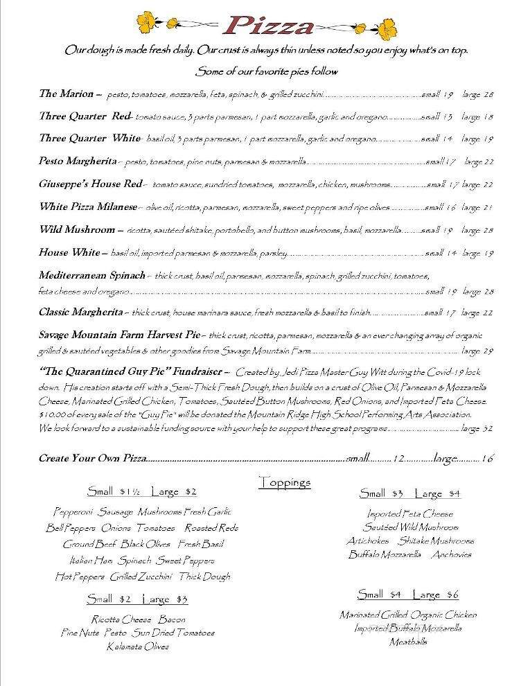 Giuseppe's Italian Restaurant - Frostburg, MD menu_pic