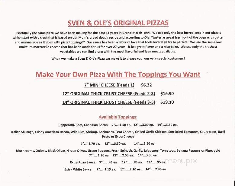 Sven & Ole's - Grand Marais, MN menu_pic