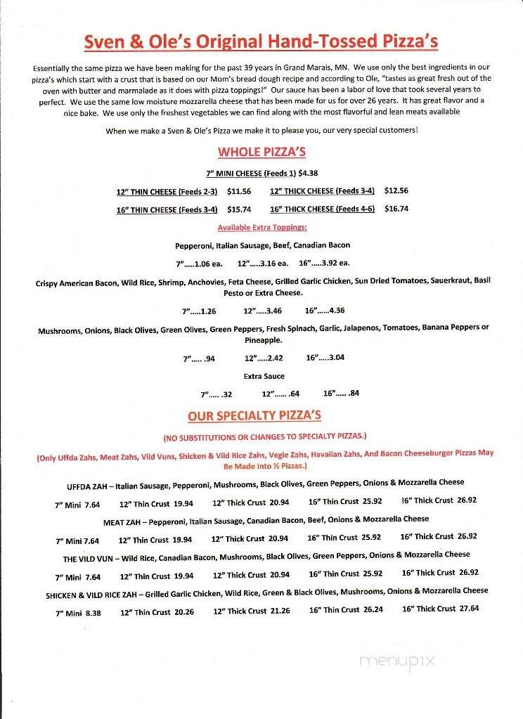 Sven & Ole's - Grand Marais, MN menu_pic