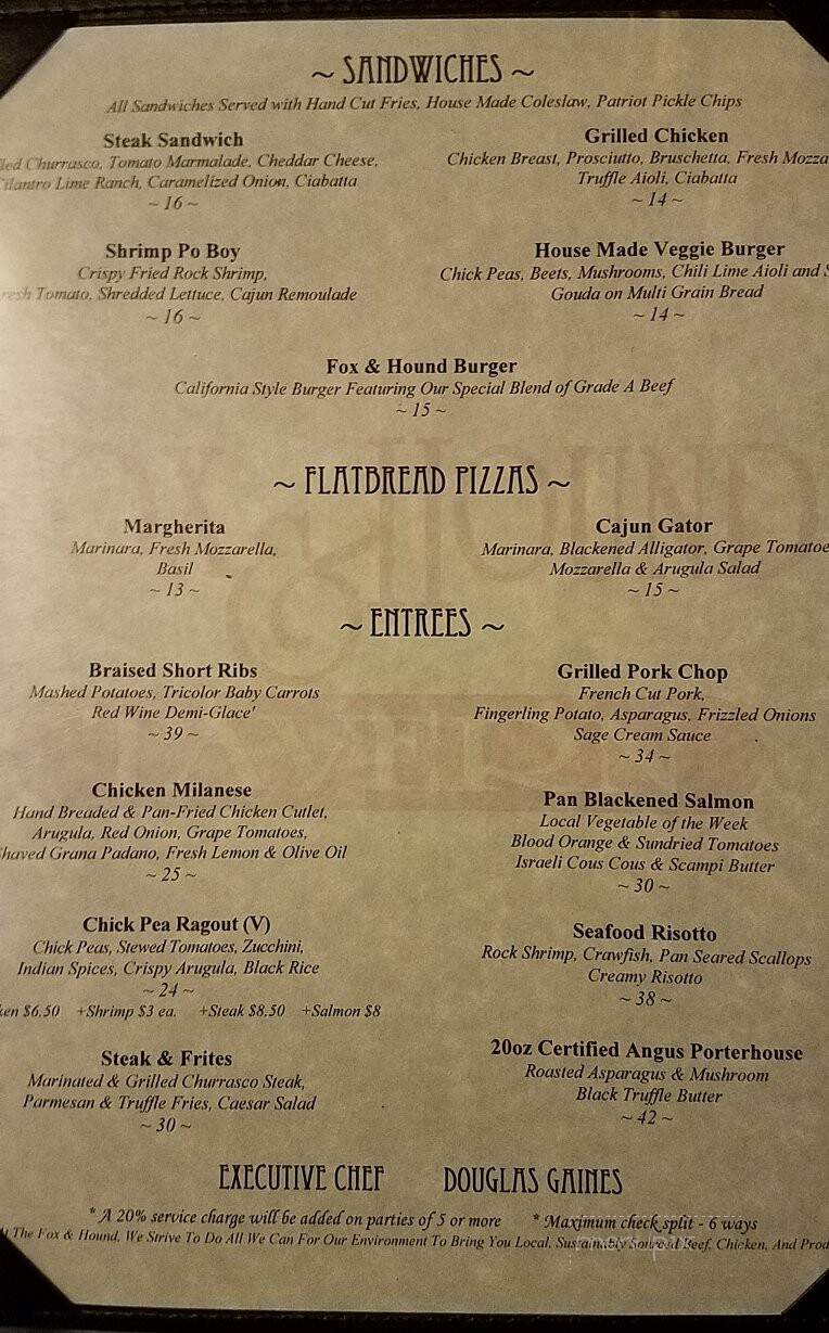 Fox & Hound Tavern - Lebanon, NJ menu_pic