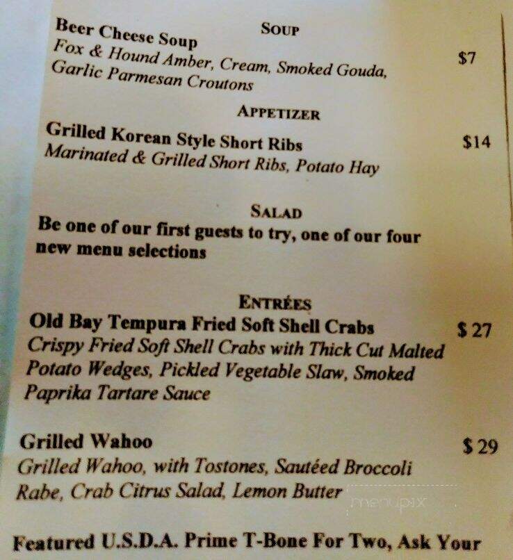 Fox & Hound Tavern - Lebanon, NJ menu_pic
