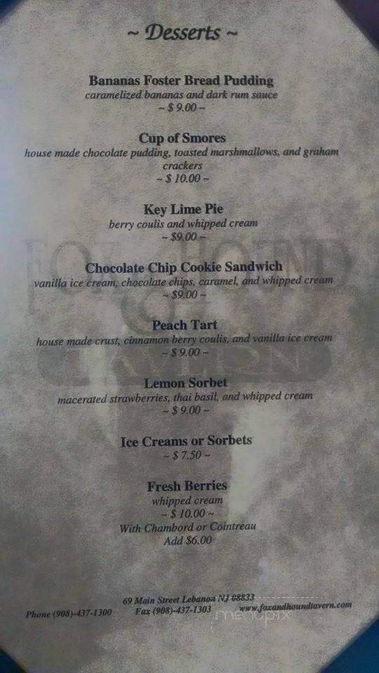 Fox & Hound Tavern - Lebanon, NJ menu_pic