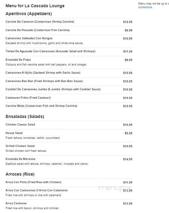 La Cascada - Manville, NJ menu_pic