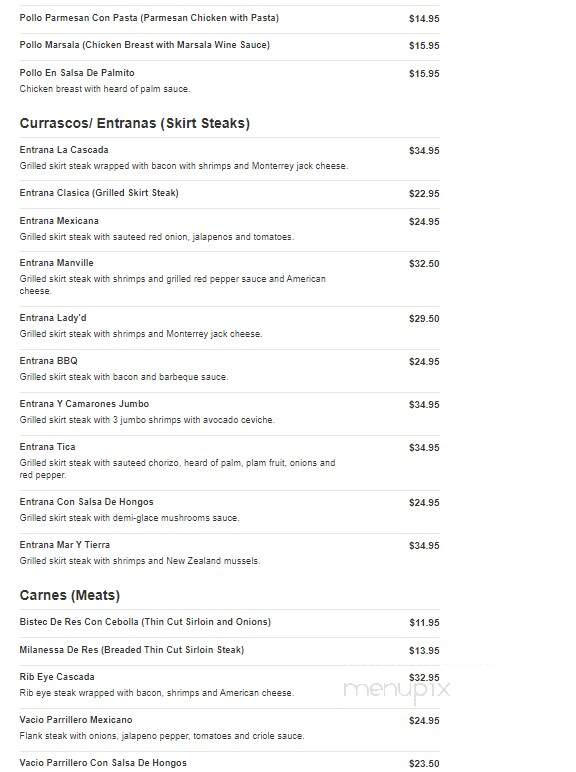 La Cascada - Manville, NJ menu_pic