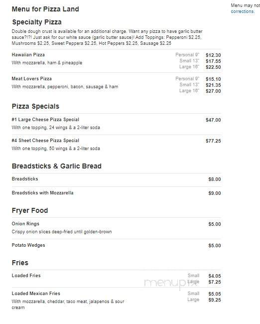 Pizza Land - Le Roy, NY menu_pic