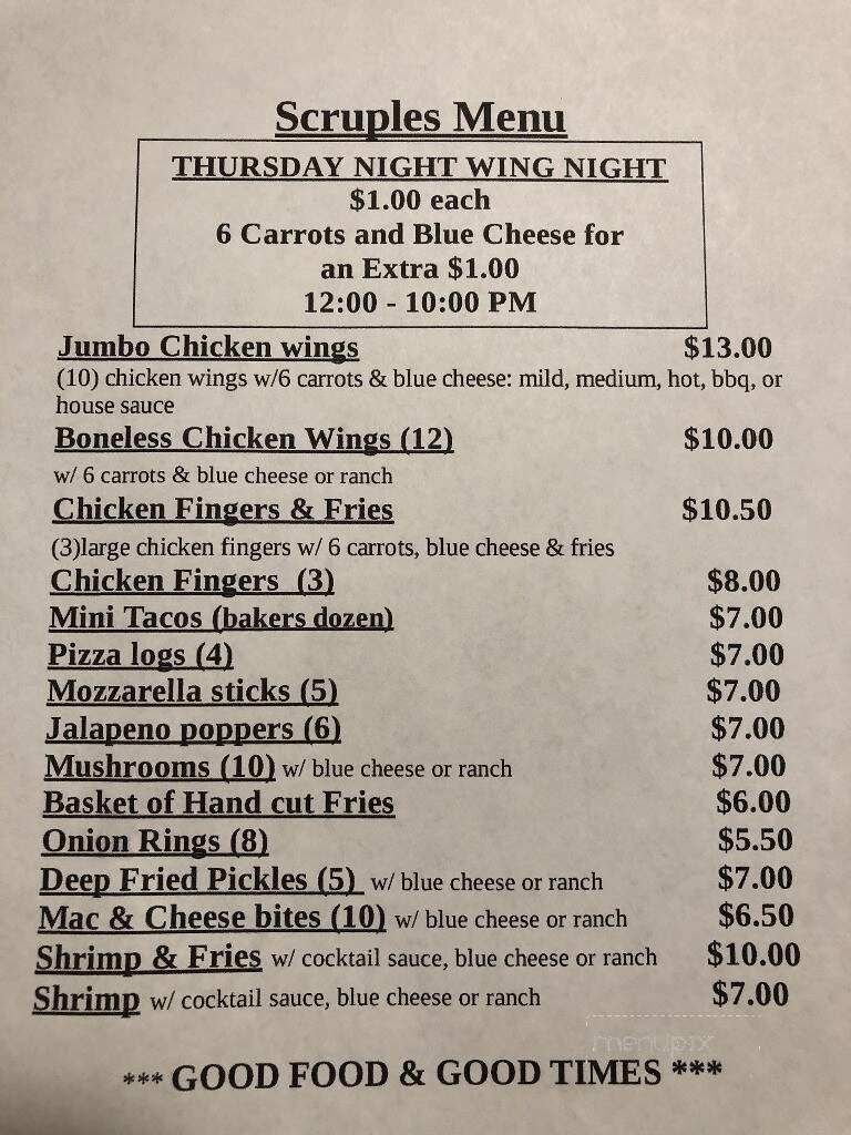 Scruples - Newfane, NY menu_pic