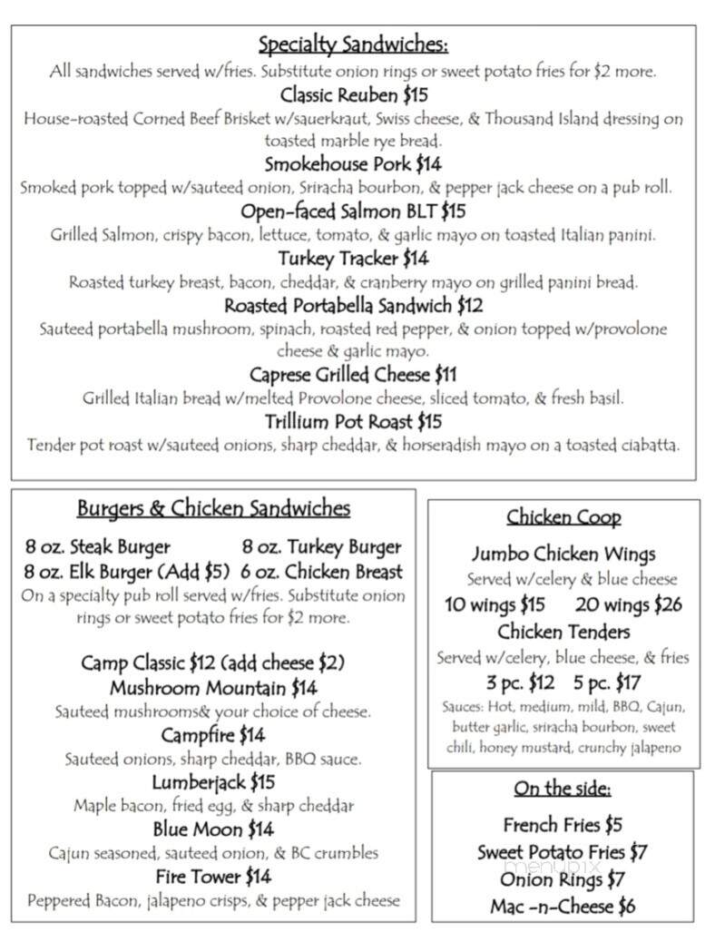 Trillium Lodge - Cherry Creek, NY menu_pic
