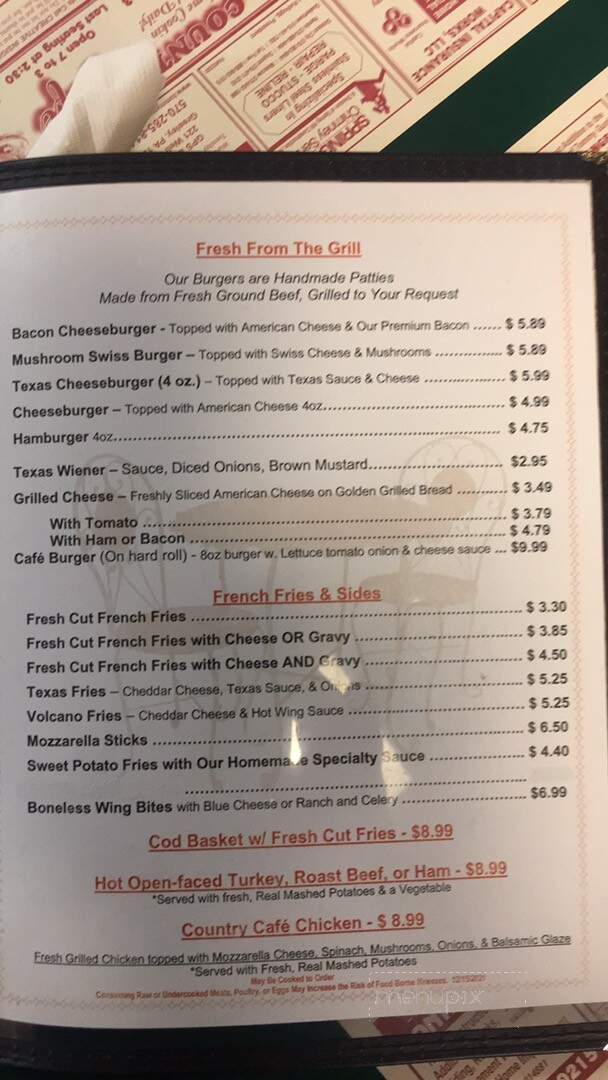 Country Cafe - Lake Ariel, PA menu_pic