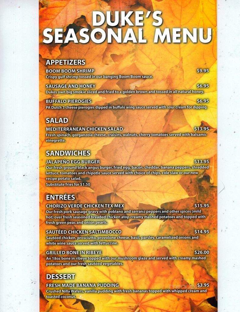 Dukes Bar & Grille - Wormleysburg, PA menu_pic