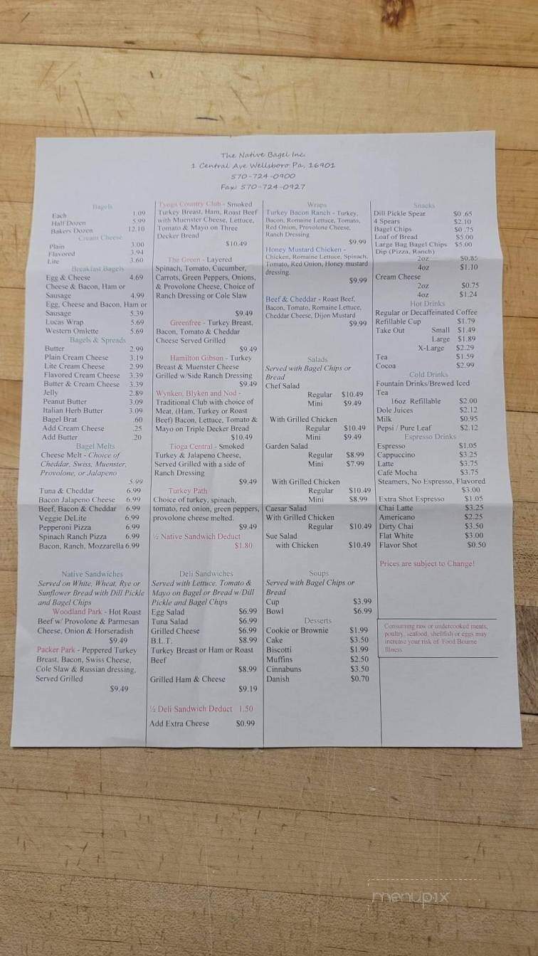 Native Bagel - Wellsboro, PA menu_pic