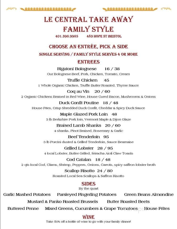 Le Central - Bristol, RI menu_pic