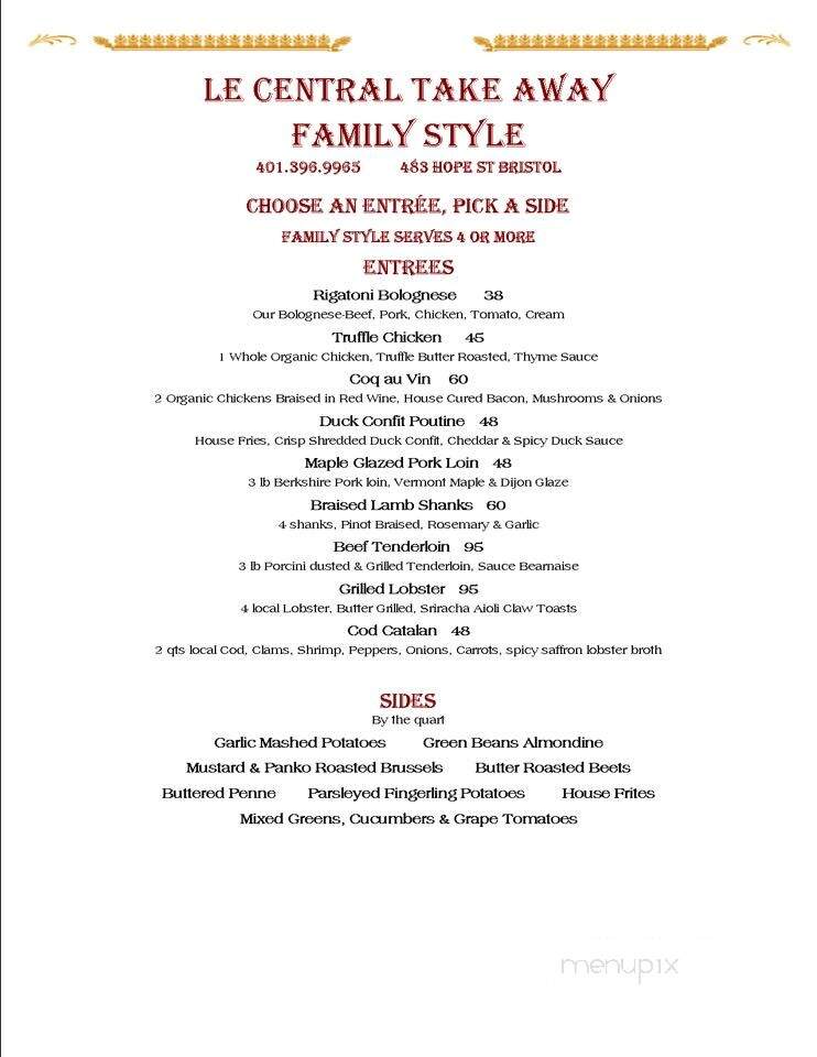 Le Central - Bristol, RI menu_pic