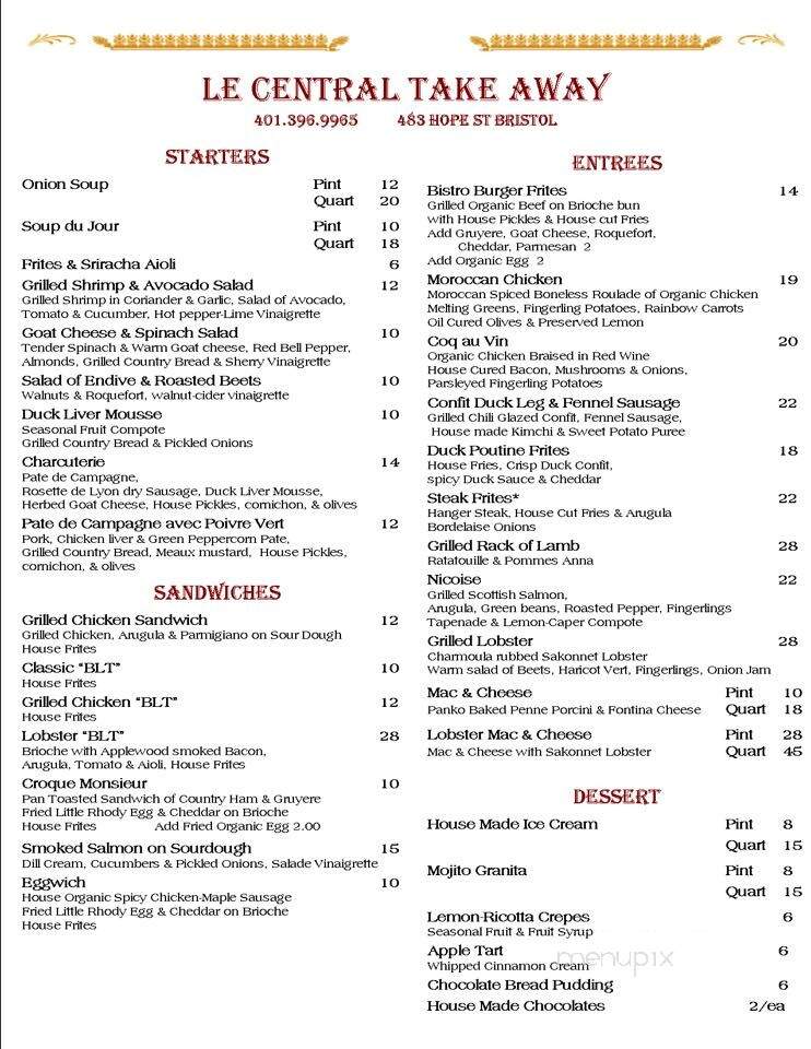 Le Central - Bristol, RI menu_pic