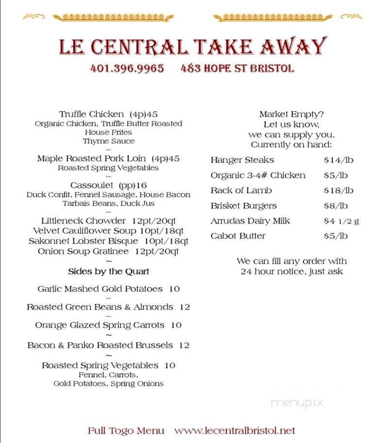 Le Central - Bristol, RI menu_pic