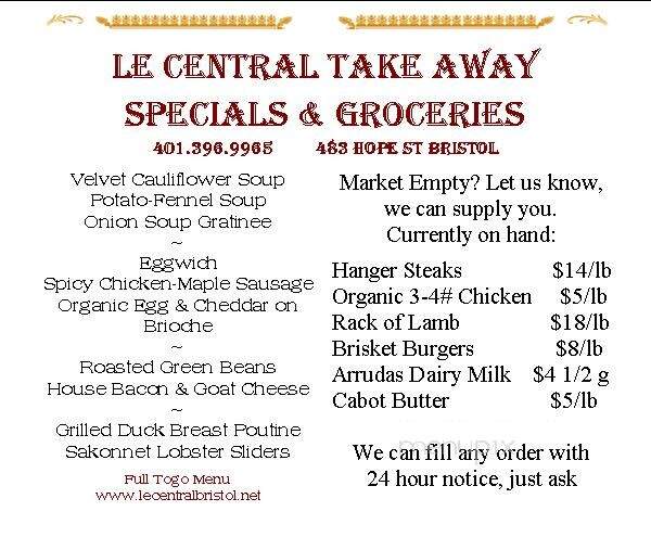 Le Central - Bristol, RI menu_pic